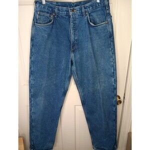 Carhartt Jeans Men 36x32 Blue Fleece Lined Straight Leg Relaxed Made In USA EUC